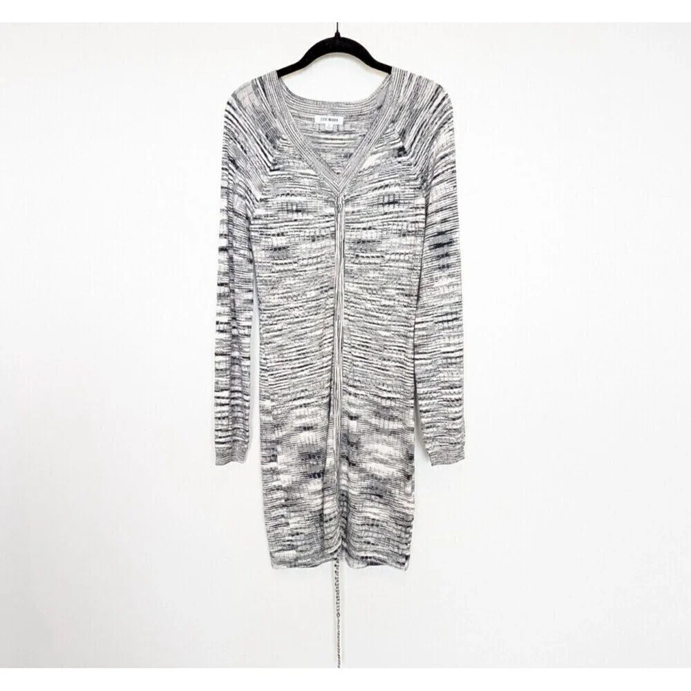 STEVE‎ MADDEN Sophie Dress Womens Size L Black Long Sleeve Bodycon Ruched Casual